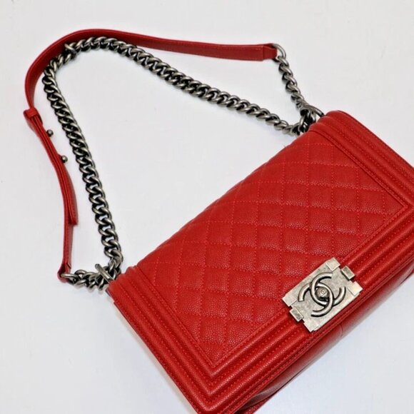 CHANEL Caviar Quilted Medium Boy Flap Dark Red 23141707 - Picture 16 of 16